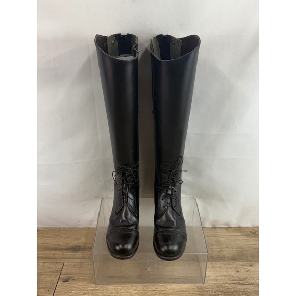 Devon Aire Black Leather Tall Riding Boots Lace Up Zip Back Women Size 7 - Picture 3 of 11